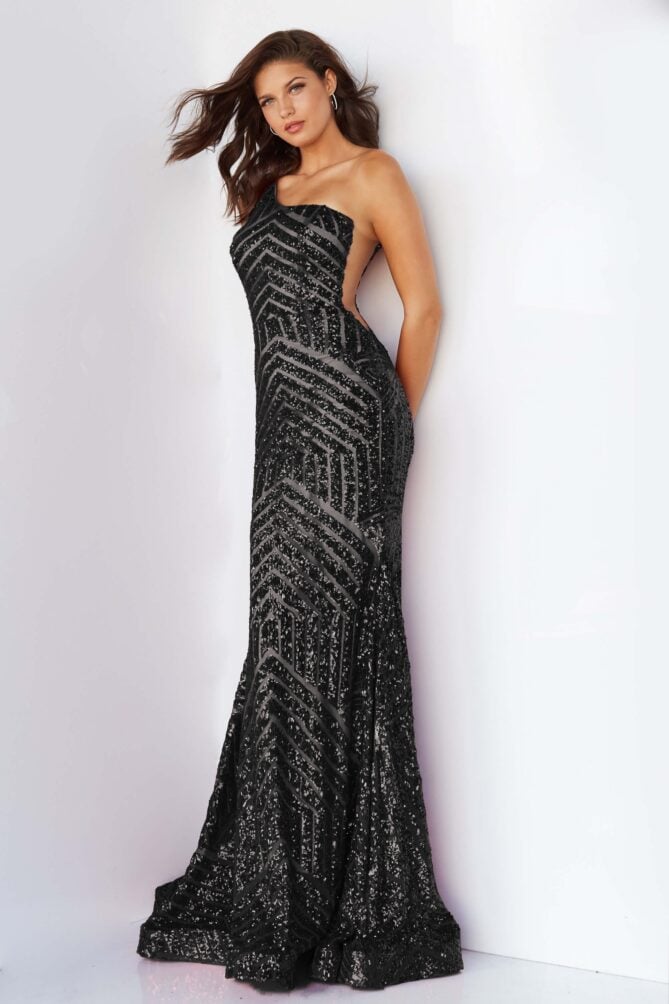 Jovani One Shoulder Fitted Sequin Gown 06017