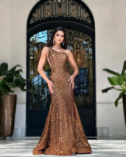 Jovani One Shoulder Fitted Sequin Gown 06017