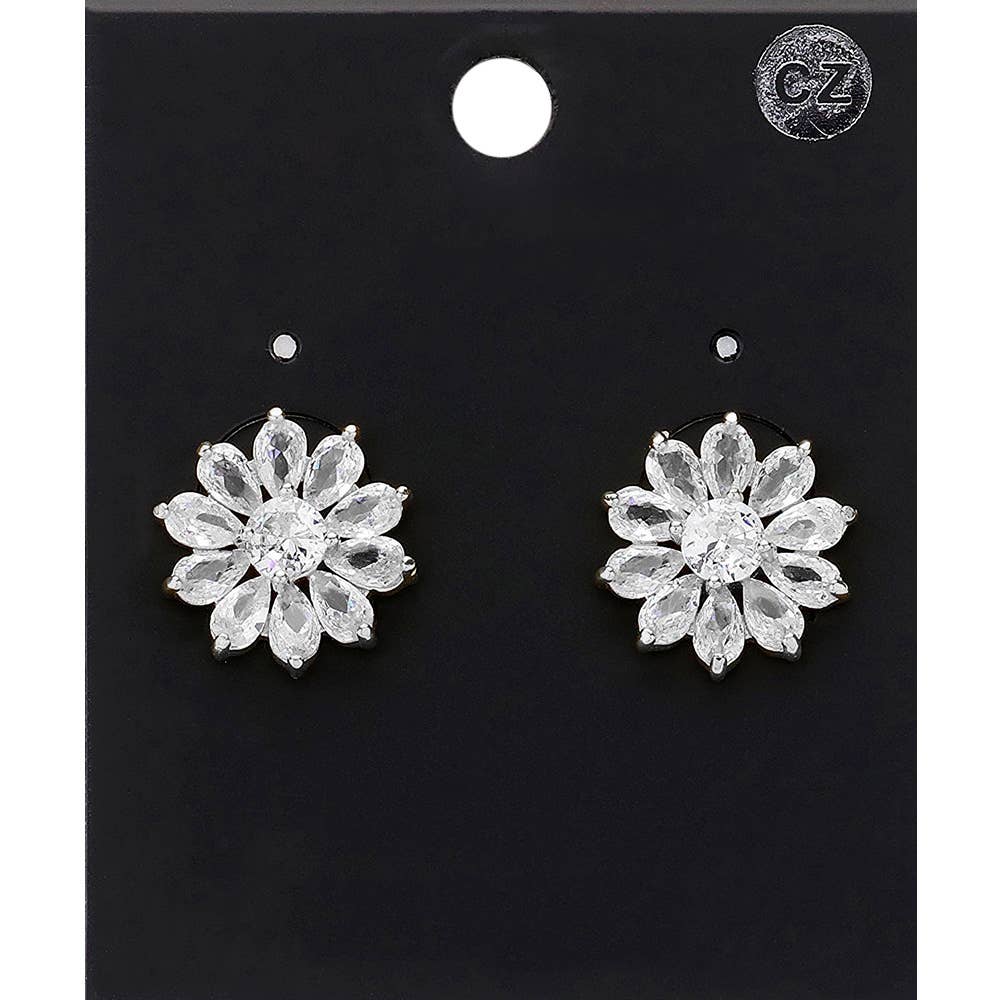 Round CZ Flower Stud Earrings