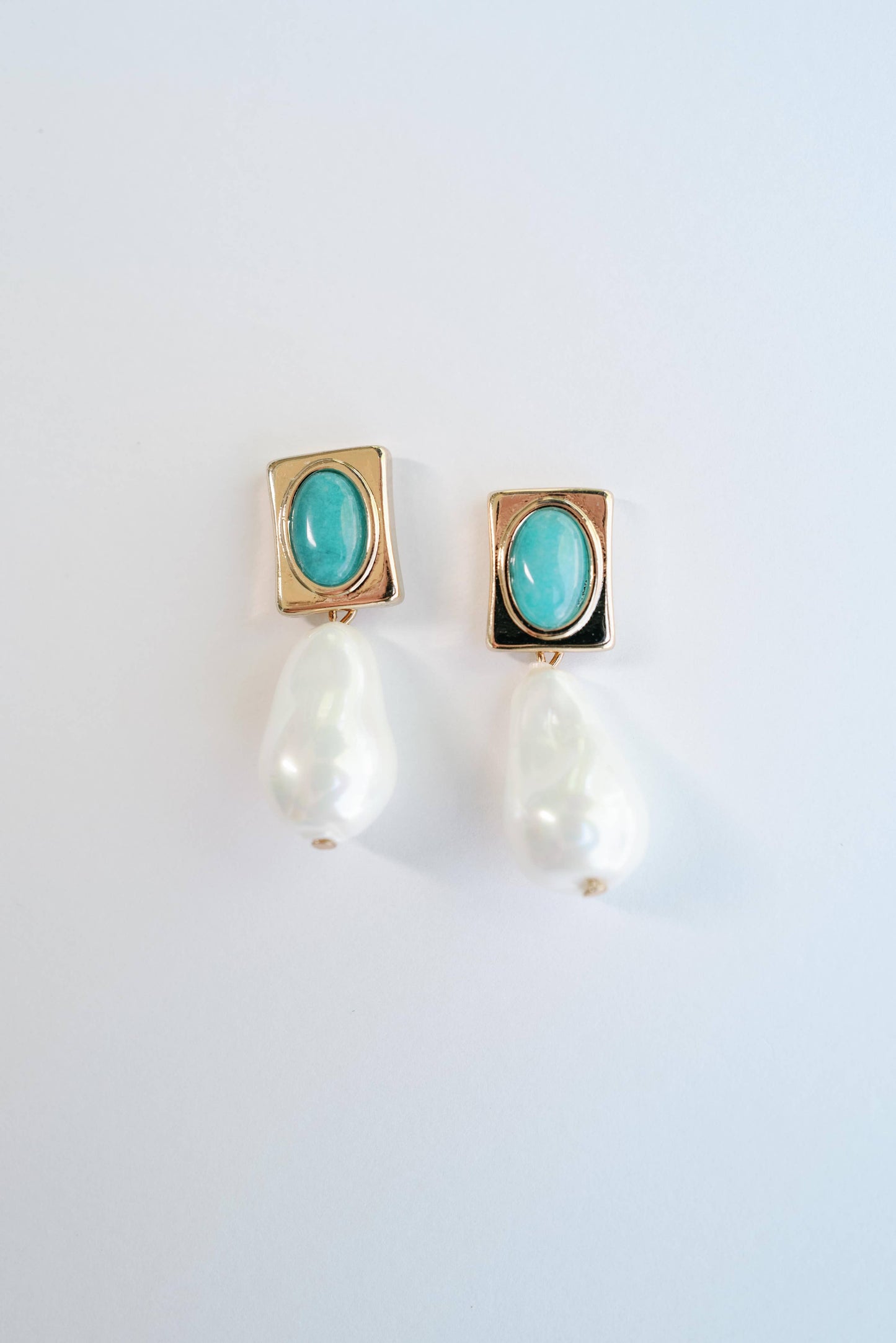 Vintage Pearl & Turquoise Drop Earrings