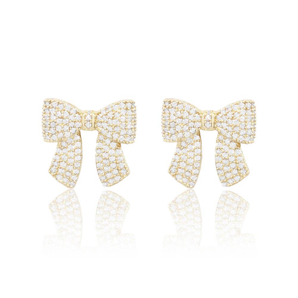 Gold Dipped CZ Stone Paved Bow Studs