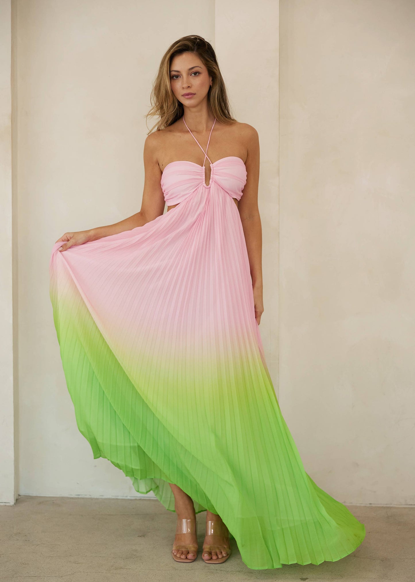 Marina Halter Pleated Maxi