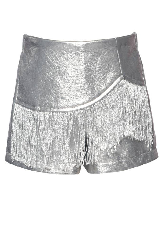 Little's Silver Faux Leather Fringe Shorts