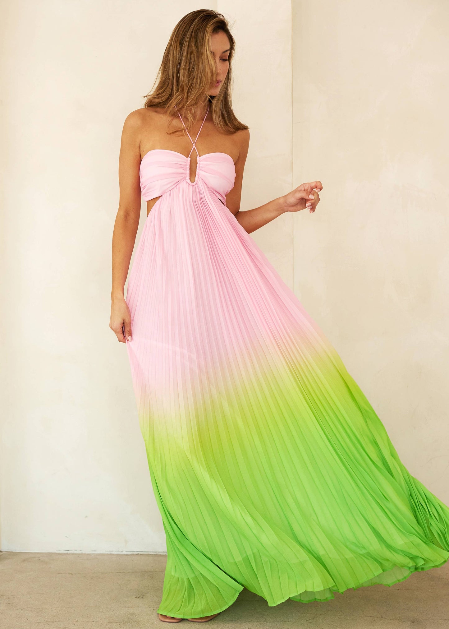 Marina Halter Pleated Maxi