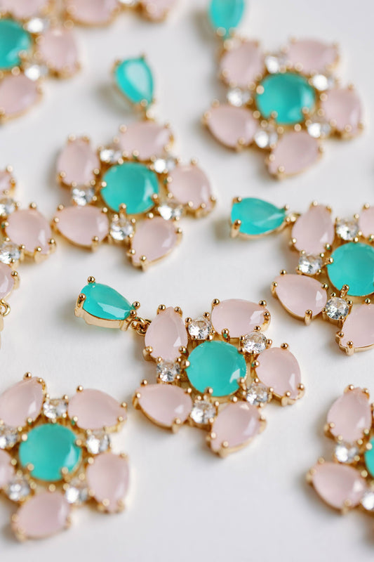 Pink & Aqua Pinwheel Earrings