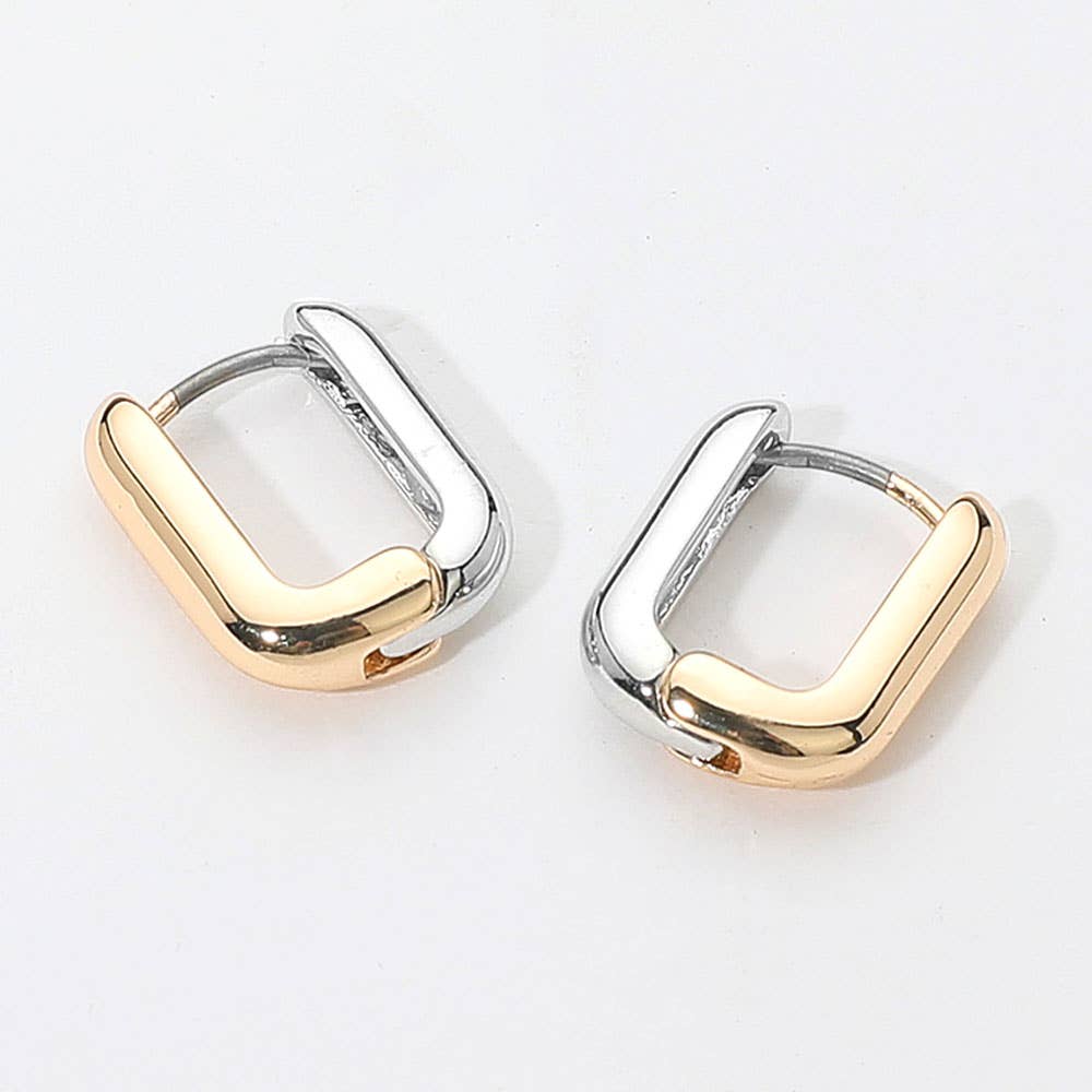 Dipped Two Tone Square Huggie