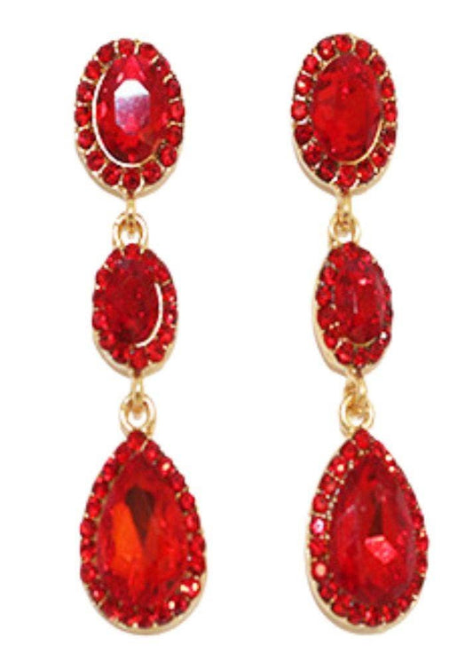 Red Rhinestone Teardrop Earrings