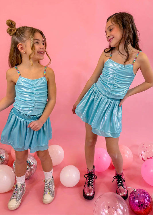 Little's Aqua Metallic Skirt Set