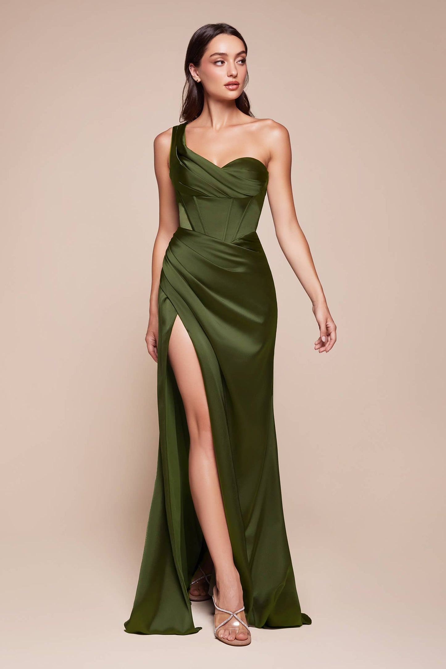 ONE SHOULDER SATIN CORSET GOWN