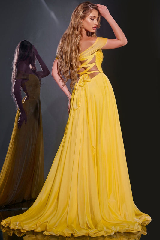 Jovani Yellow Chiffon A-Line Gown 43842