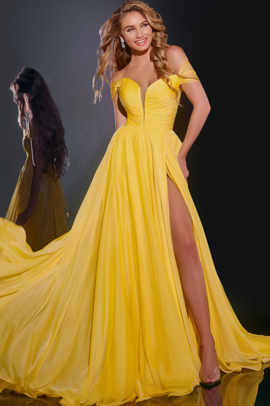 Jovani Yellow Chiffon A-Line Gown 43842