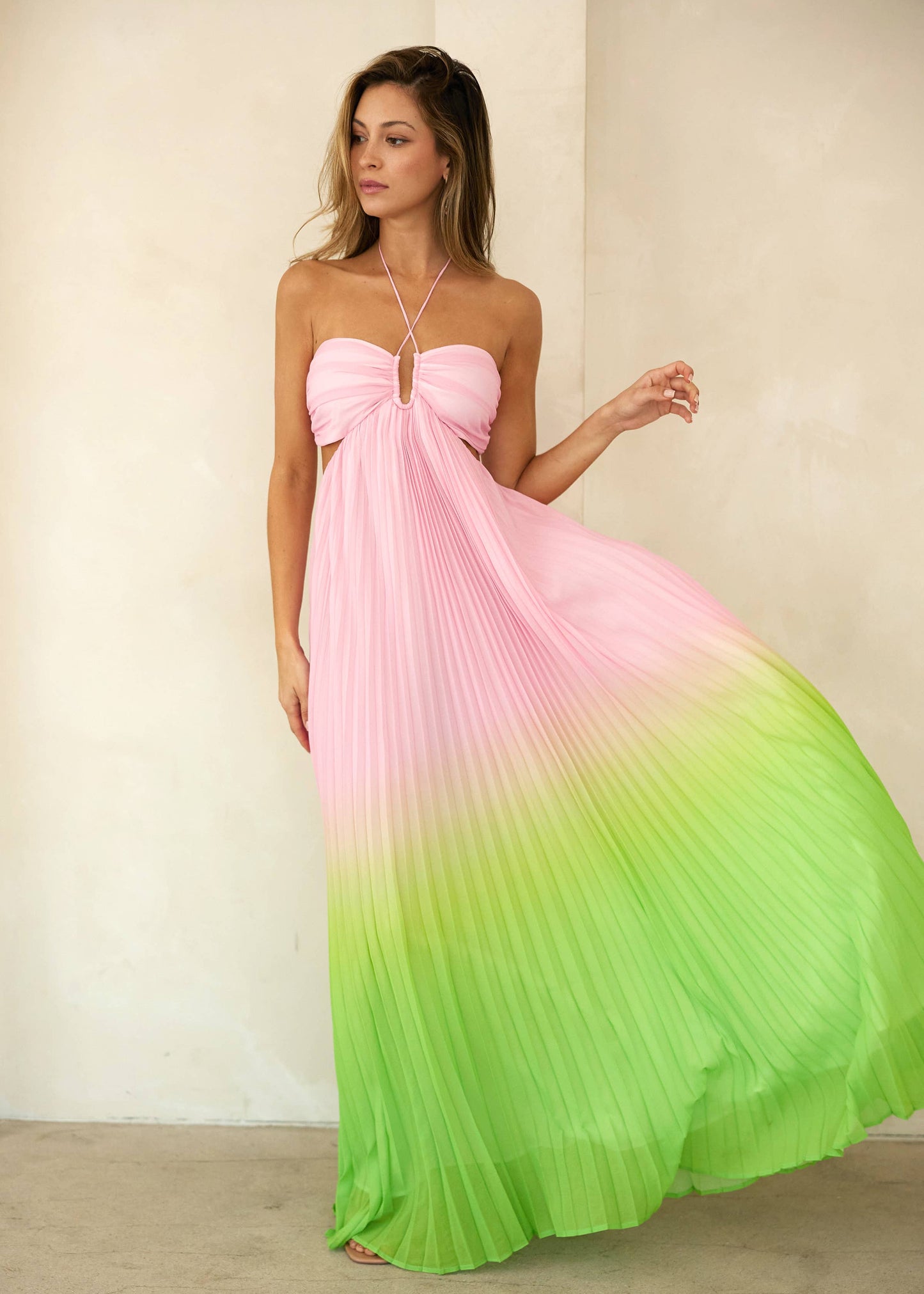 Marina Halter Pleated Maxi