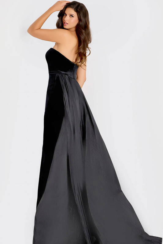 Jovani Crystal and Velvet Gown with Silk Overskirt 48180