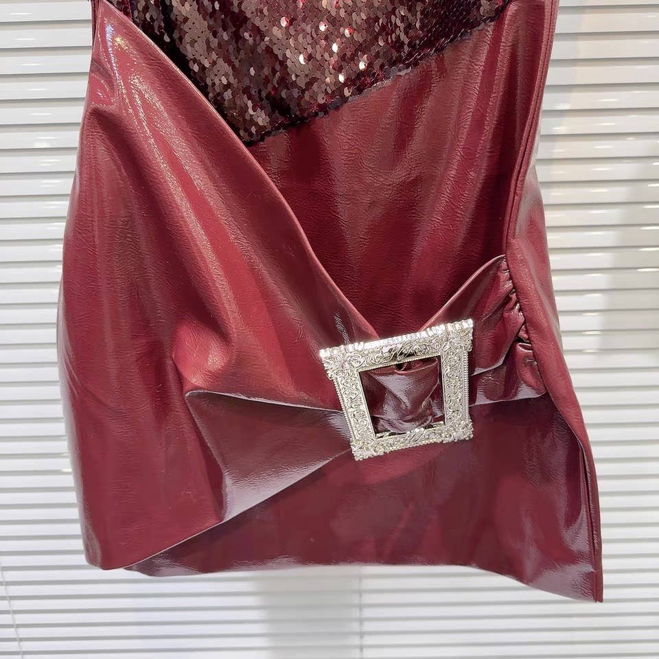 Sequin Strapless Faux Leather Mini Dress Style
