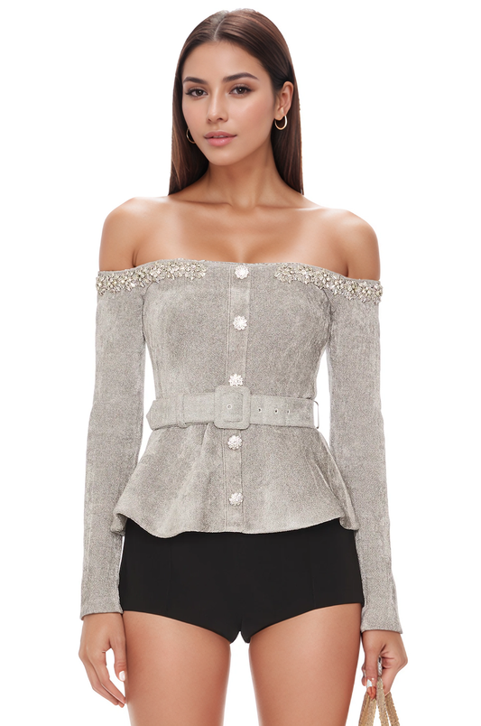 Colette Off Shoulder Peplum Sweater