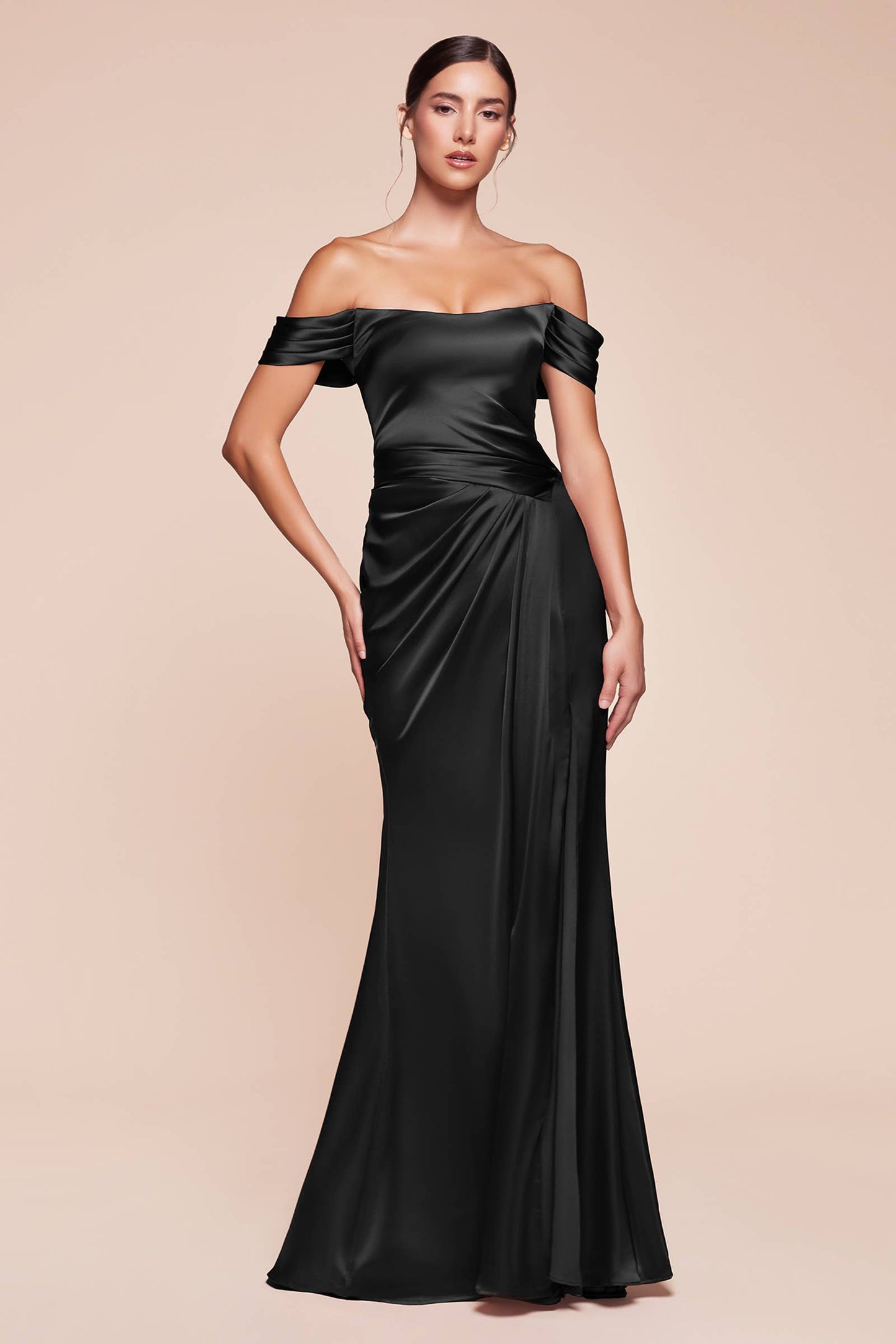 OFF THE SHOULDER LACE UP CORSET SATIN GOWN