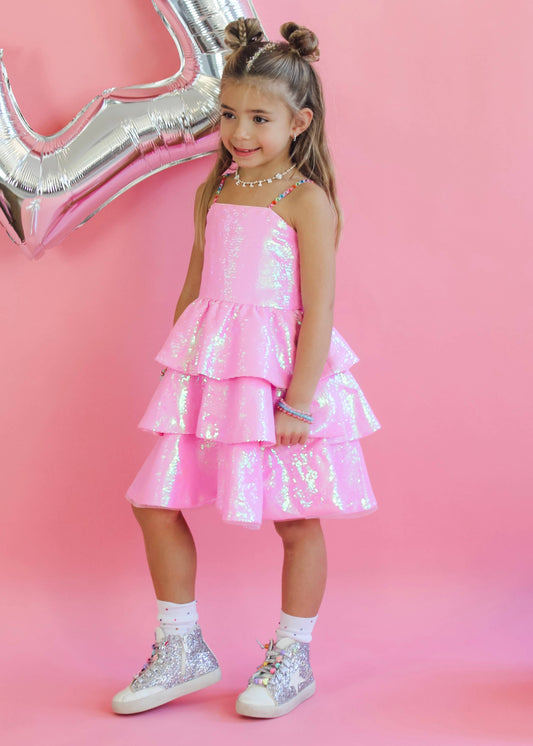 Little's Tiered Sequin Gem Party Dress