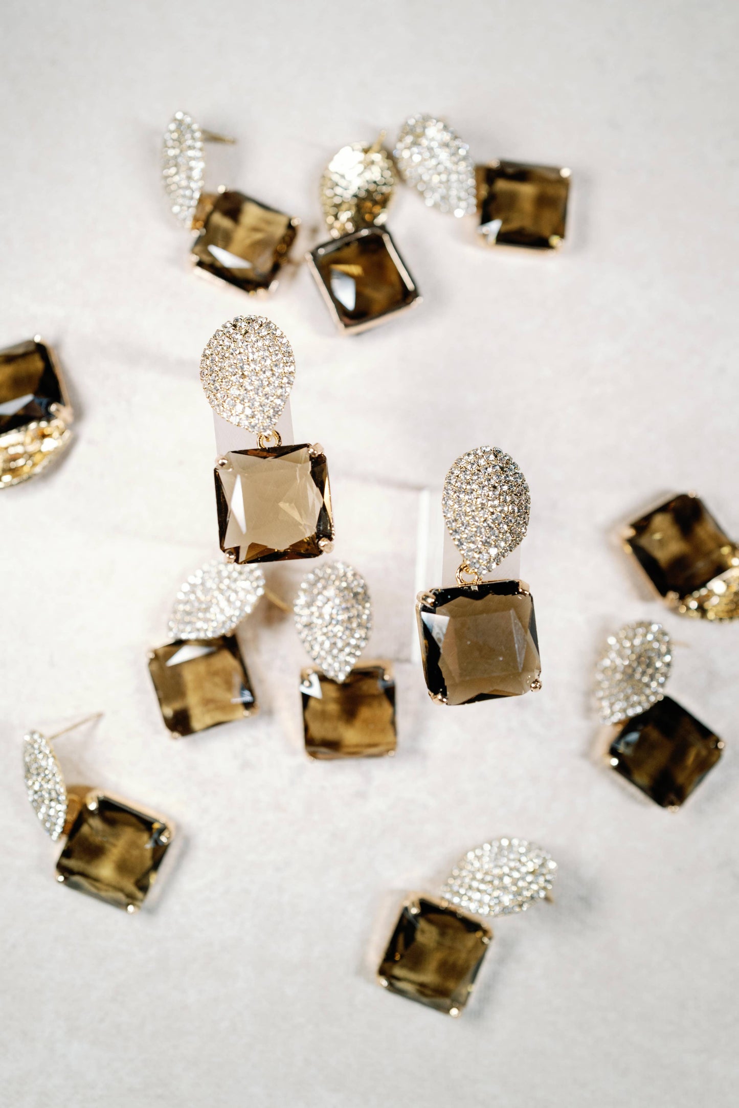 Retro Pave Crystal and Stone Drop Earrings