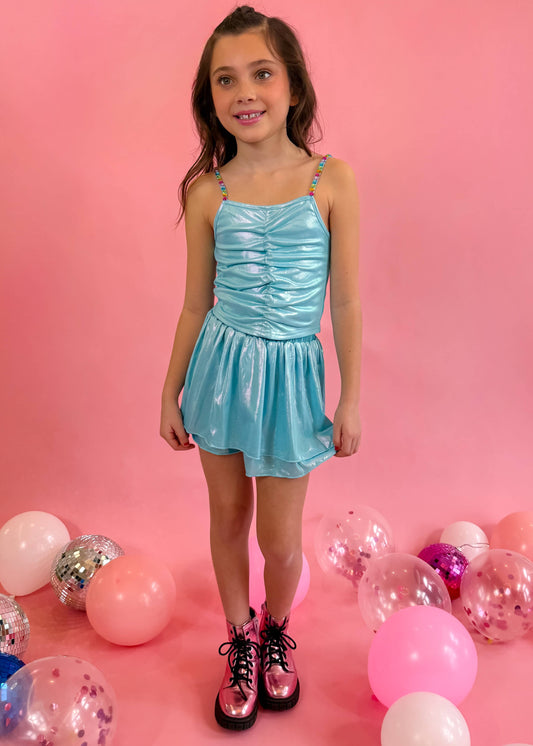 Little's Aqua Metallic Skirt Set