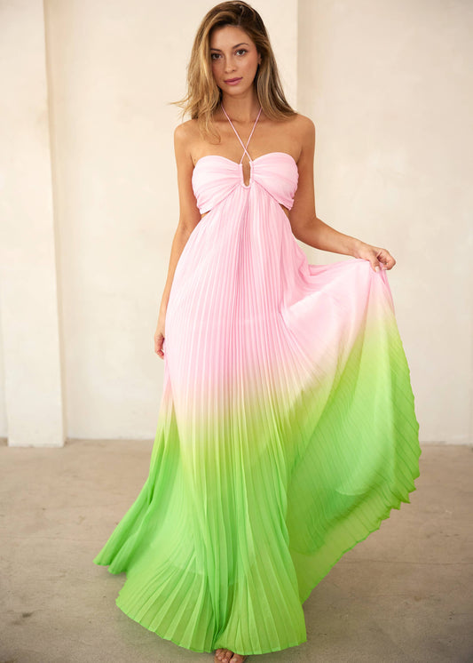 Marina Halter Pleated Maxi