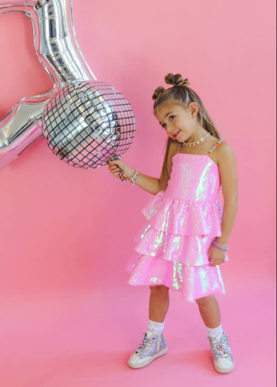 Little's Tiered Sequin Gem Party Dress
