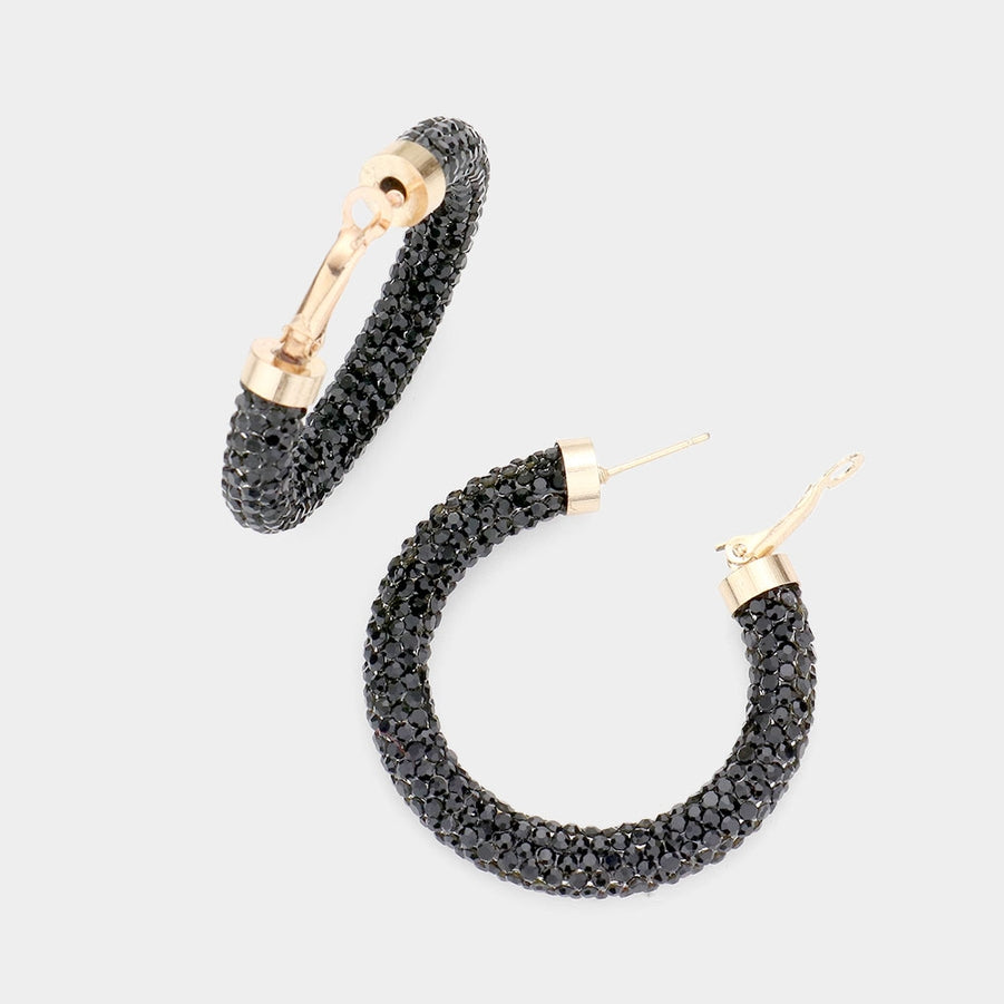 Gunmetal Rhinestone Pave Hoops