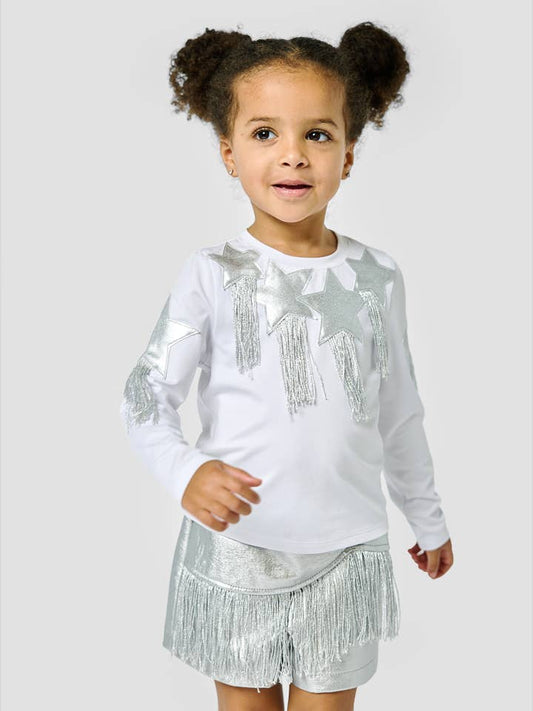 Little's Silver Faux Leather Fringe Shorts