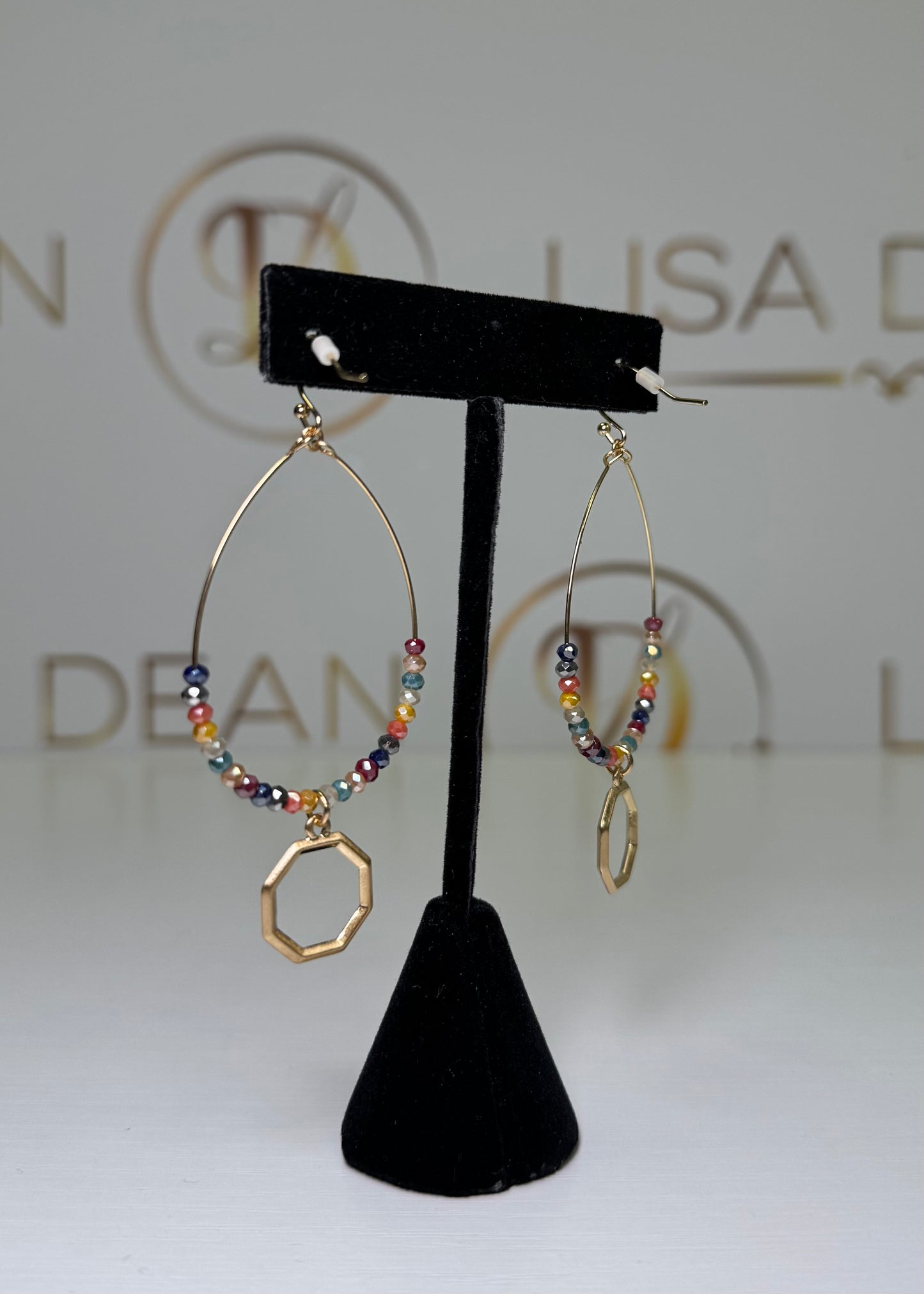 Wire Teardrop Glass Bead Earrings