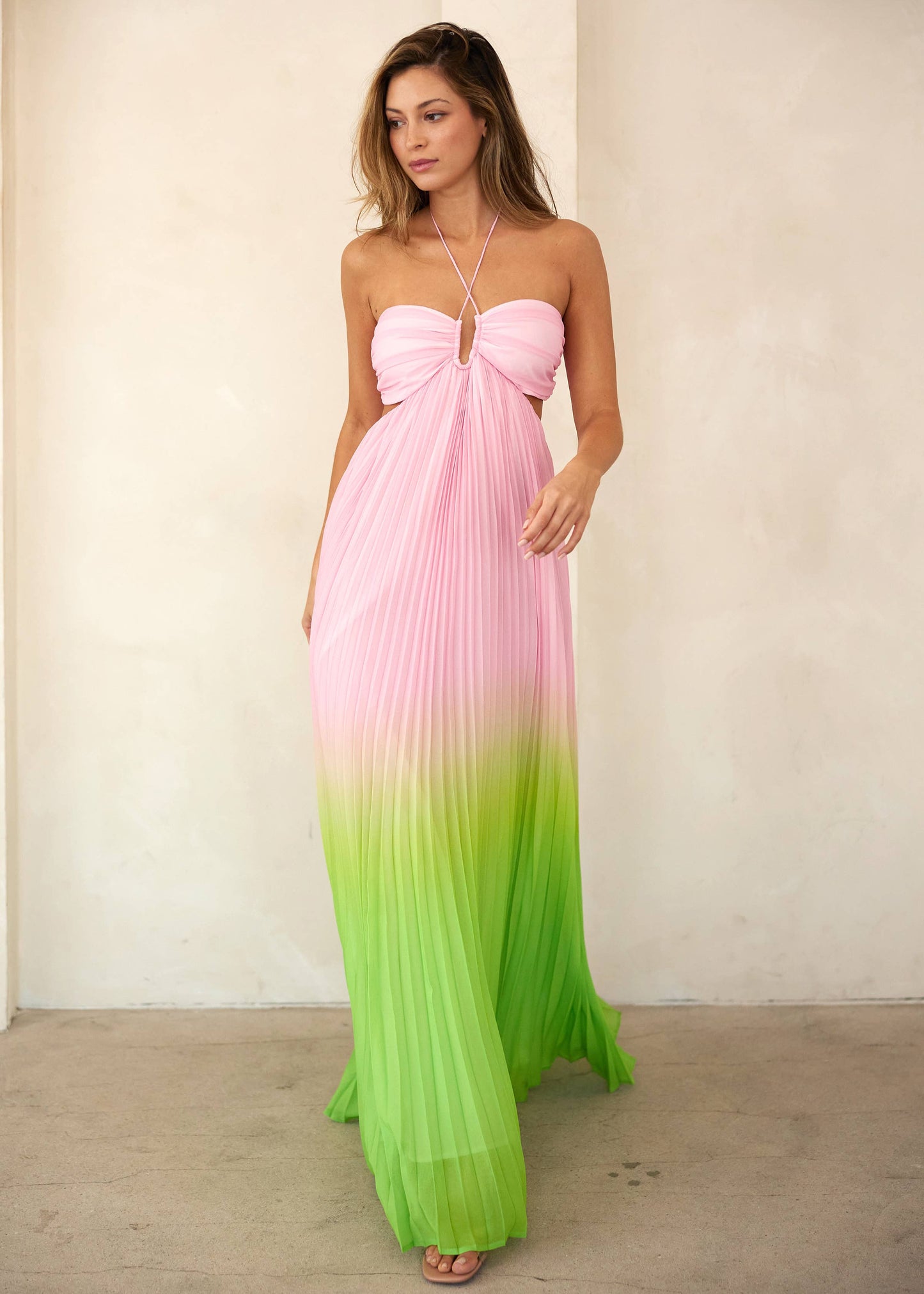 Marina Halter Pleated Maxi