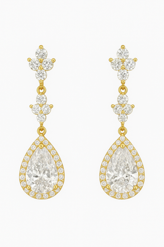 Kite and Pear Shape CZ Drop Earrings