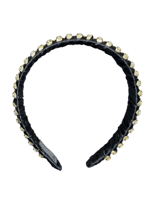 Black Satin Rhinestone Headband