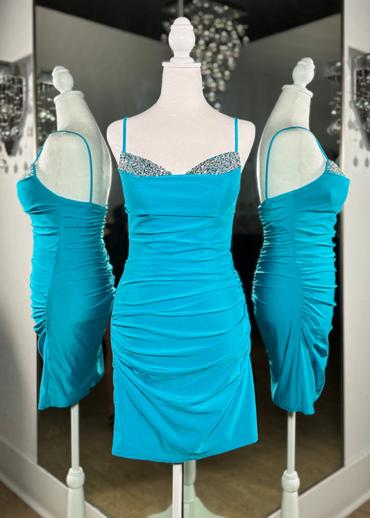 Jovani Turquoise Embellished Bust Jersey Mini 36719