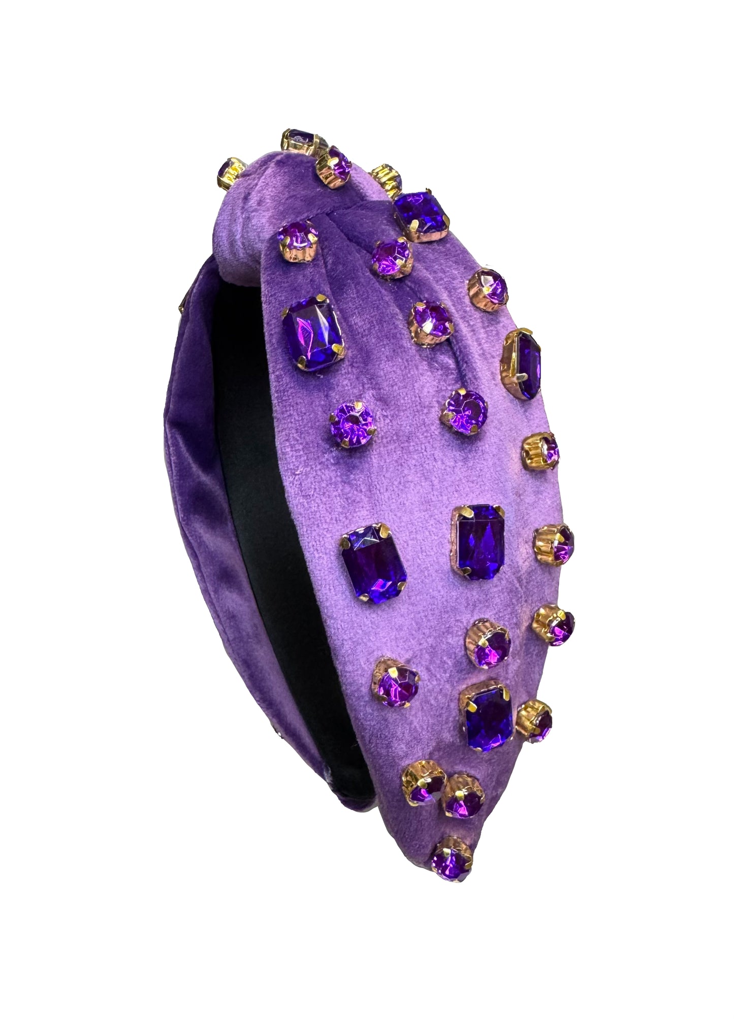 Purple Velour Rhinestone Knot Headband