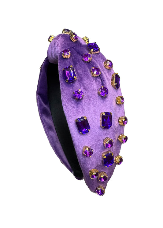 Purple Velour Rhinestone Knot Headband
