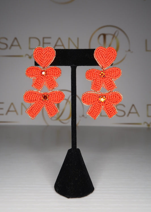 Beaded Heart Bow Earrings