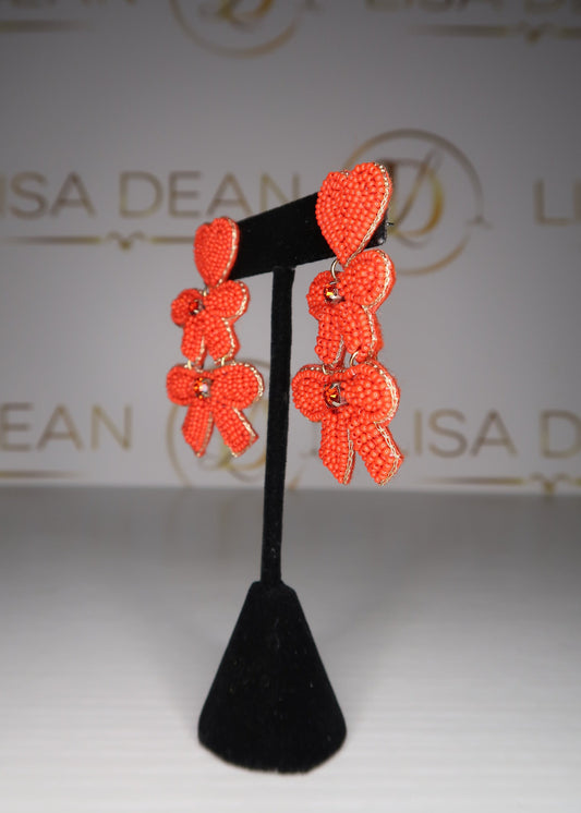Beaded Heart Bow Earrings