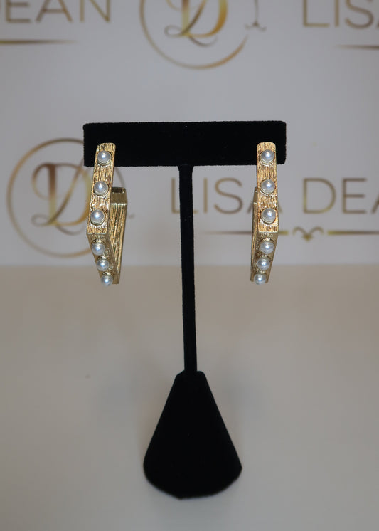 Brushed Pearl Stud Diamond Hoops