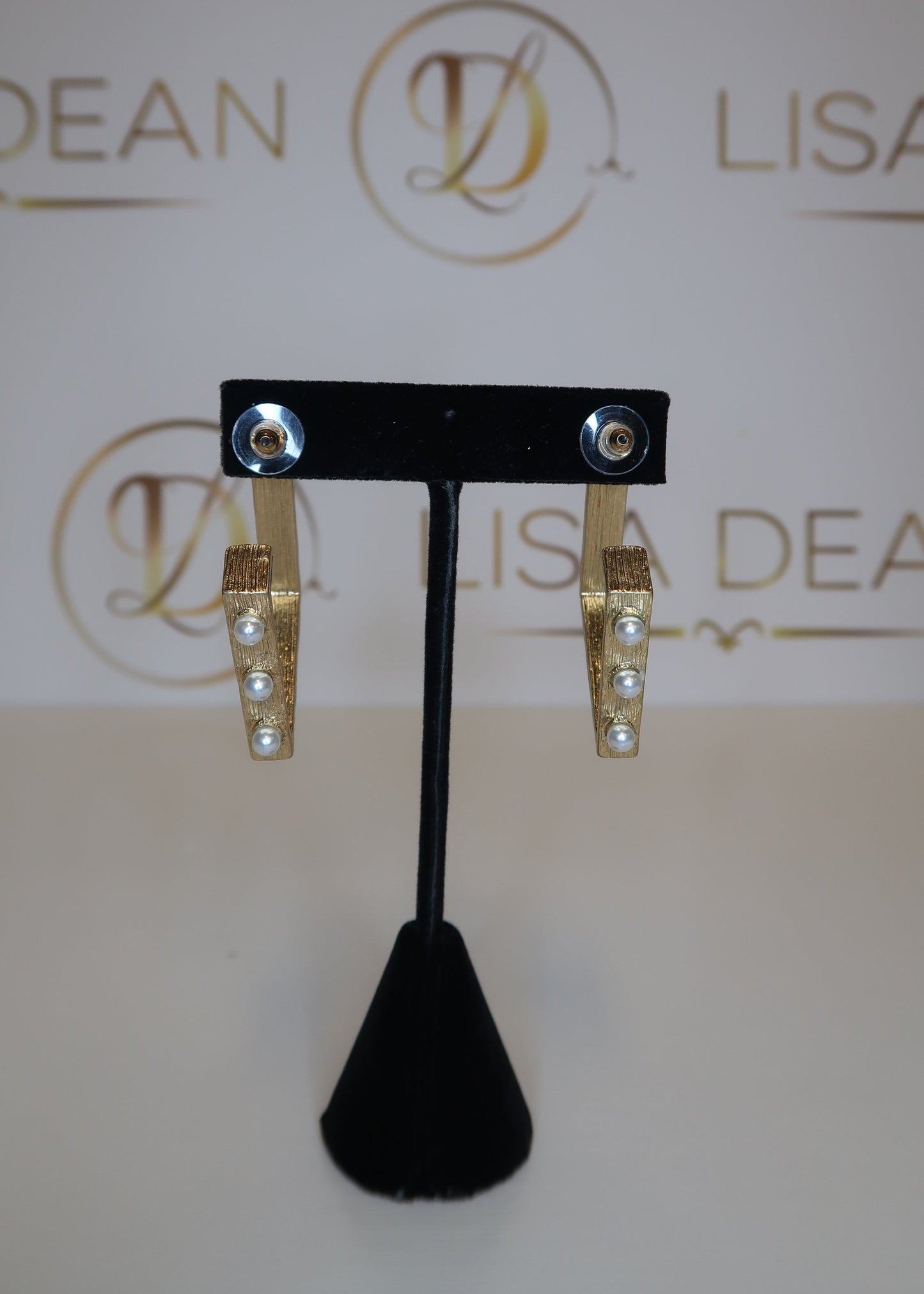 Brushed Pearl Stud Diamond Hoops