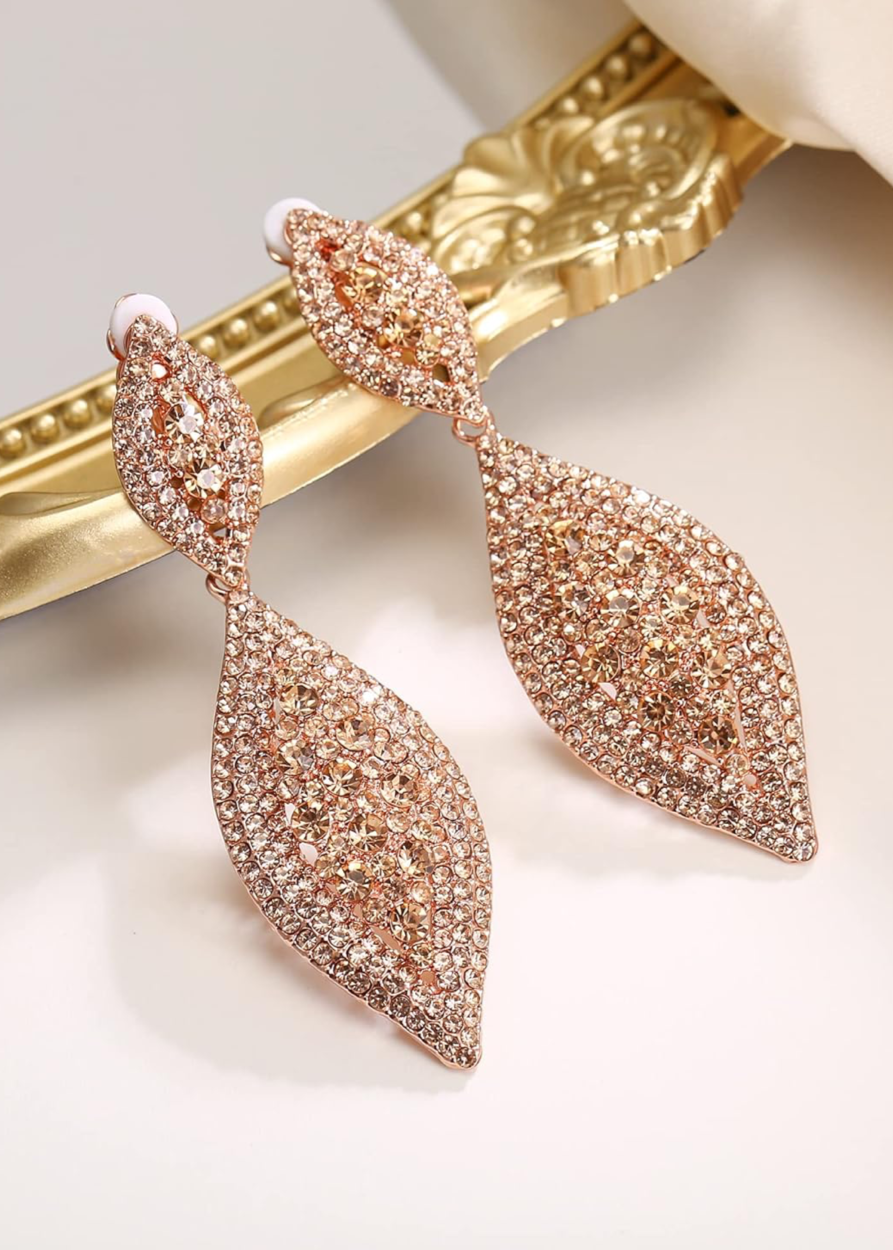 Rose Gold Rhinestone Clip-on Earrings