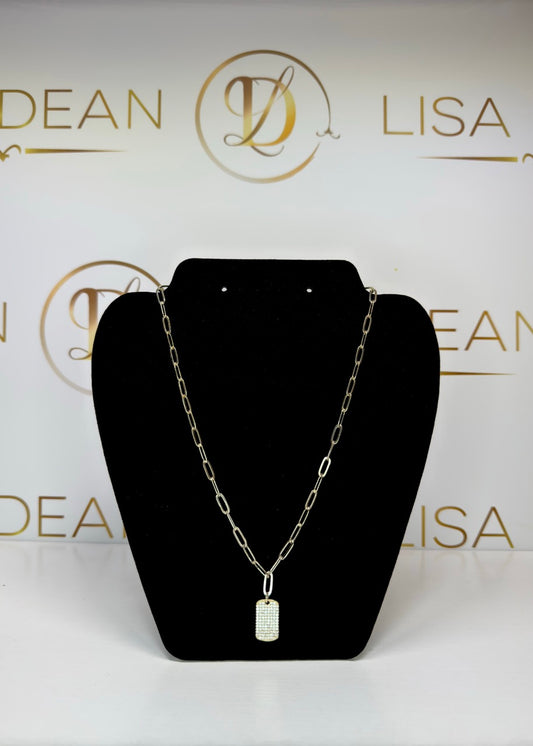 Pavé Tag Paperclip Necklace