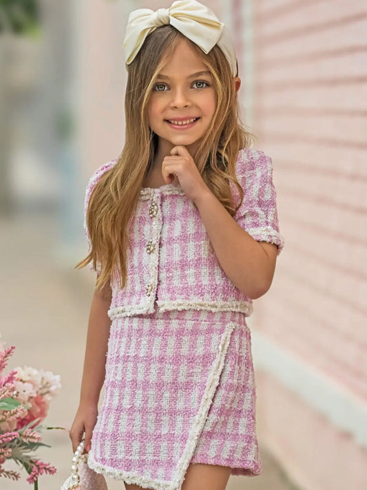 Little's Gingham Pink Tweed Set