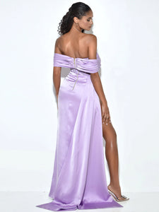 Norma Lilac Draped Corset Satin Gown