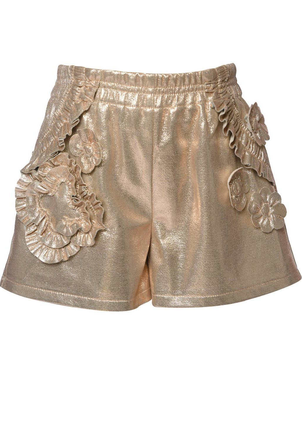 Little's Gold Vegan Leather Frill Shorts