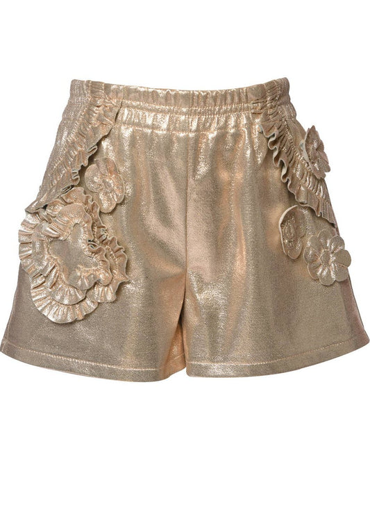 Little's Gold Vegan Leather Frill Shorts