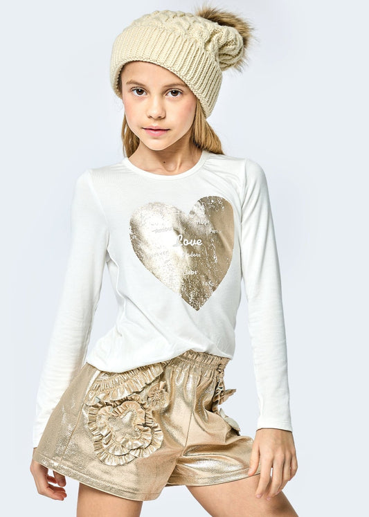 Little's Gold Vegan Leather Frill Shorts