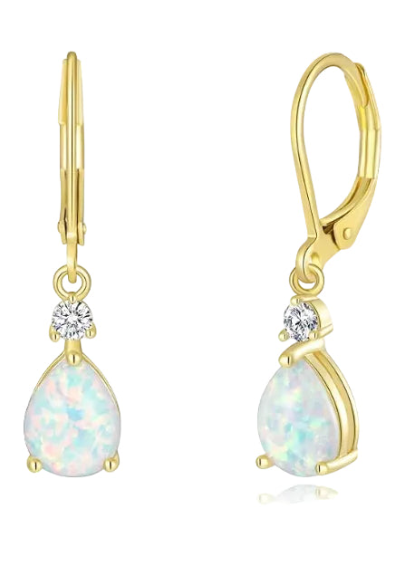 14K Gold Plated Opal Teardrop Dangle Earrings