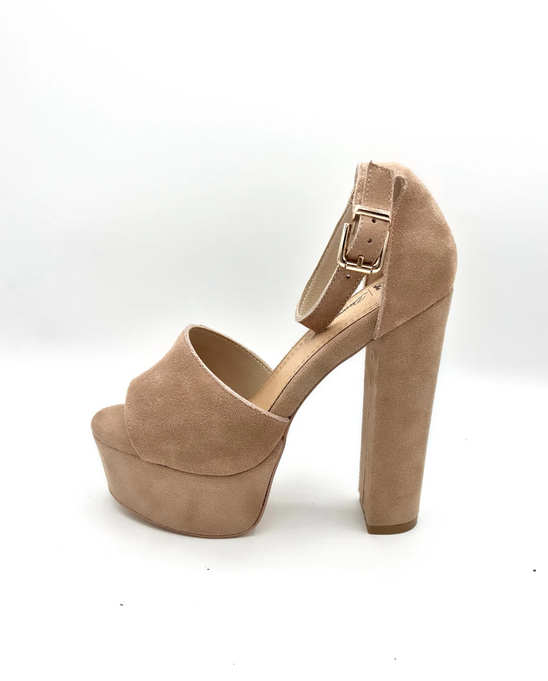 Suede Platform Chunky Heel - Cashew