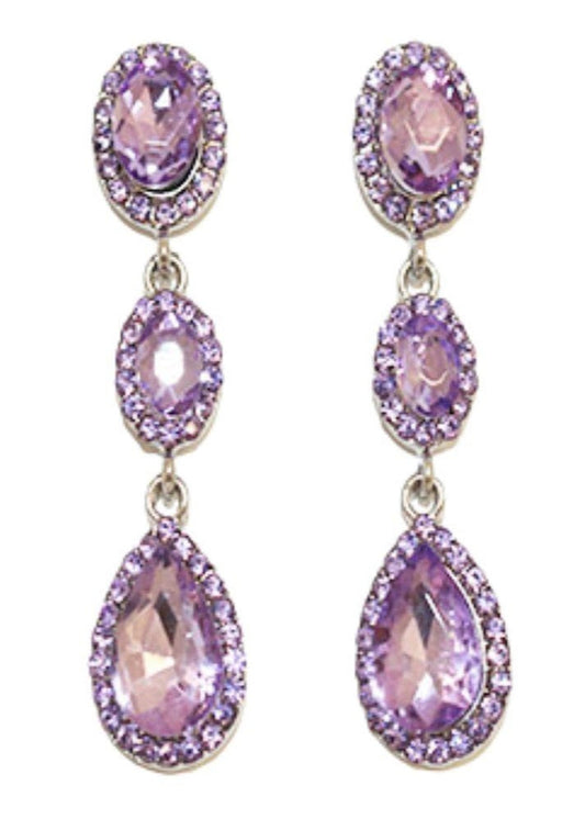Lilac Rhinestone Teardrop Earrings