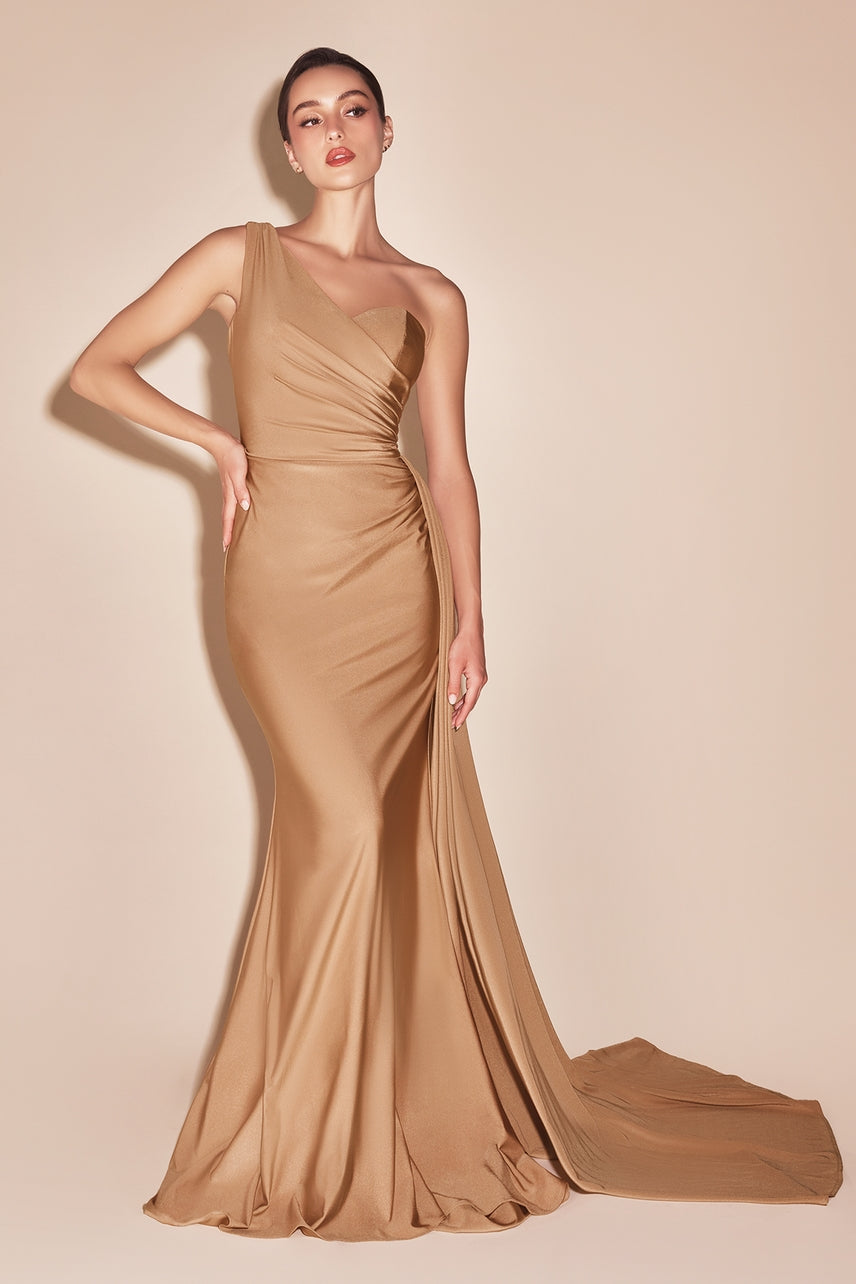 Side-Sash One-Shoulder Jersey Gown