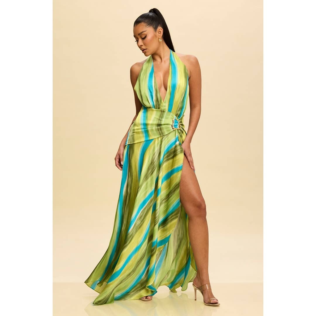 Rio Halter Slit Maxi Dress